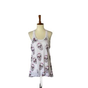 Chaser‎ Floral Skull Racerback Tank Top Size M